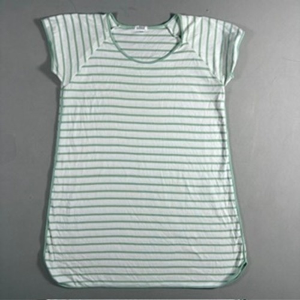 LAKE Pima Cotton Nightgown Green White Striped Short Sleeve Sleepwear Size XS